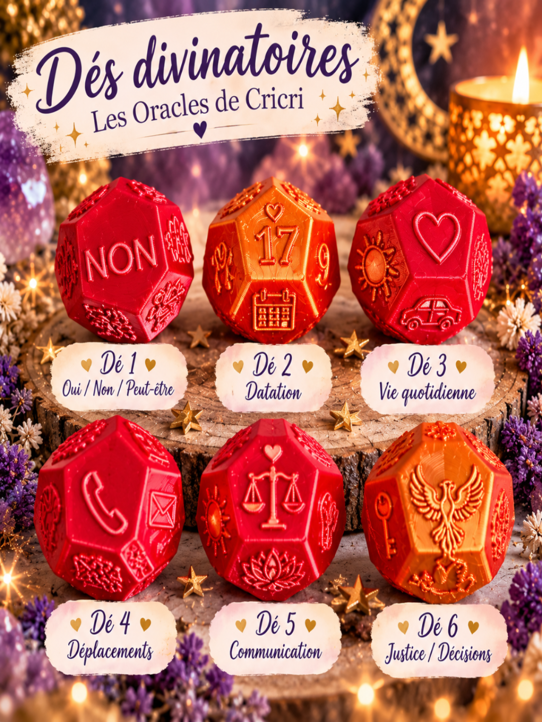 6 Dés divinatoires pour obtenir les réponses oracle divinatoire cartes oracle guidance spirituelle amour avenir développement personnel oracle débutant