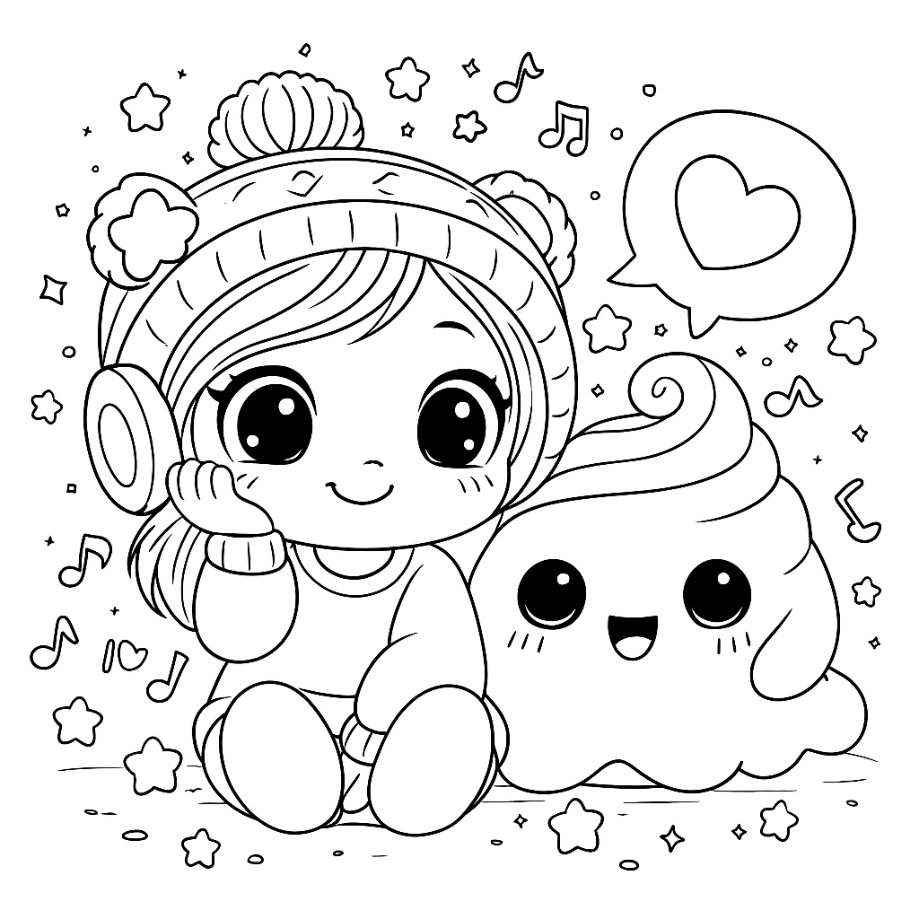 page de coloriage chibi kawaii dessin mignon à colorier univers magique