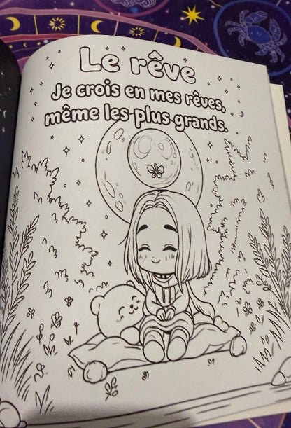 détail illustration chibi traits fins livre de coloriage magique